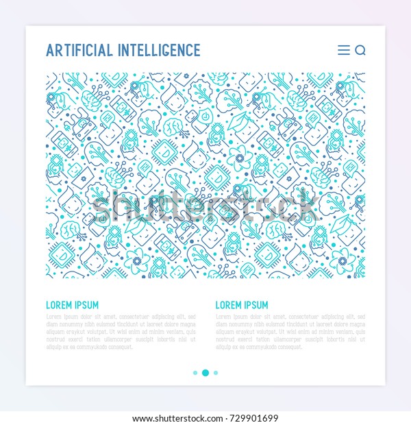 Machine learning and artificial intelligence\
concept with thin line icons. Vector illustration for banner, web\
page, print media.