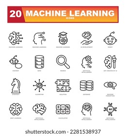Machine learning and artificial intelligence icons collection.
