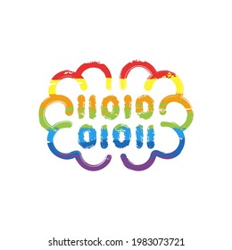 Machine learning, artificial intelligence, modern technology, smart analysis. Drawing sign with LGBT style, seven colors of rainbow (red, orange, yellow, green, blue, indigo, violet