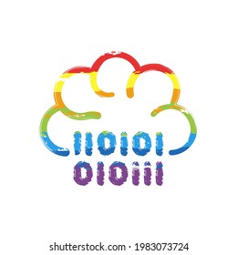 Machine learning, artificial intelligence, modern technology, smart analysis. Drawing sign with LGBT style, seven colors of rainbow (red, orange, yellow, green, blue, indigo, violet