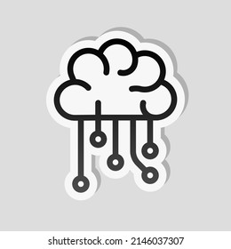 Machine learning, artificial intelligence, modern technology, smart analysis. Linear sticker, white border and simple shadow on gray background