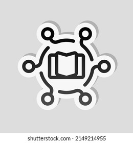 Machine learning, artificial intelligence, modern technology, smart analysis. Linear sticker, white border and simple shadow on gray background