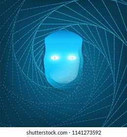 Machine Learning, Artificial Intelligence and Networks Design Concept with Swirly Lines Pattern and Robot Head