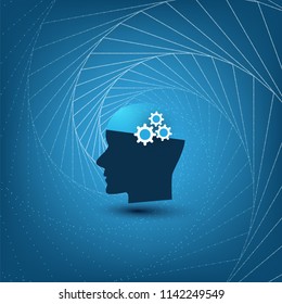 Machine Learning, Artificial Intelligence and Networks Design Concept with Swirly Dots Pattern and Human Head