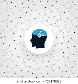 Machine Learning, Artificial Intelligence and Networks Design Concept with Wireframe and Human Head