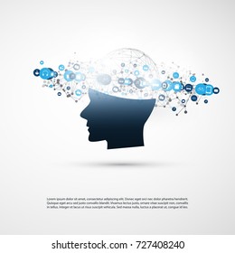 Machine Learning, Artificial Intelligence and Networks Design Concept with Icons and Human Head
