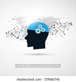 Machine Learning, Artificial Intelligence and Networks Design Concept with Wireframe and Human Head