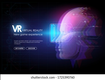 Machine learning. Artificial intelligence in virtual reality. AI and VR Software Development concept illustration.