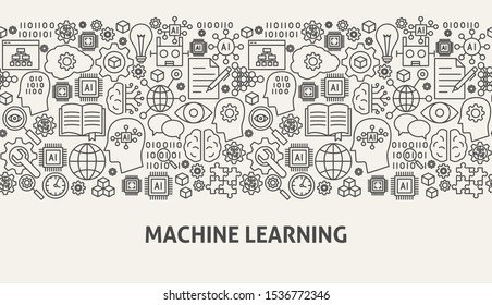 Machine Learning Banner Concept. Vector Illustration of Outline Design.