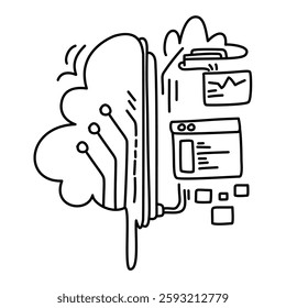 Machine Learning Brain illustration of a brain with data nodes and connections, symbolizing the complex processes of machine learning. Perfect for tech blogs, AI presentations, and education