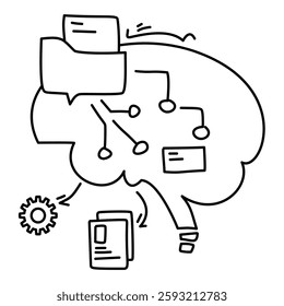 Machine Learning Brain illustration of a brain with data nodes and connections, symbolizing the complex processes of machine learning. Perfect for tech blogs, AI presentations, and education