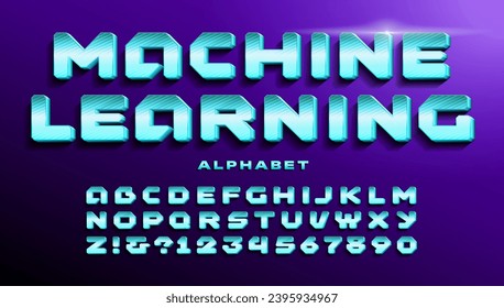 Machine Learning: a bright metallic teal chrome lettering font with an artificial intelligence vibe.