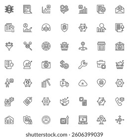 Machine Learning in Business line icons set. linear style symbols collection, outline signs pack. Artificial Intelligence vector graphics. Set includes icons as Neural Network, AI Marketing, Ecommerce