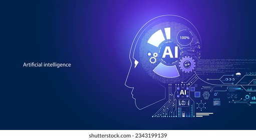 machine learning concept ai digital input form hud interface robot face and particle on blue background digital futuristic hi tech beautiful