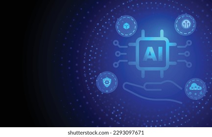 Machine learning concept. AI icon with small glowing light background