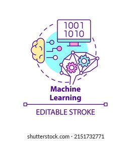 Machine learning concept icon. Defining augmented analytics abstract idea thin line illustration. Computer algorithms. Isolated outline drawing. Editable stroke. Arial, Myriad Pro-Bold fonts used