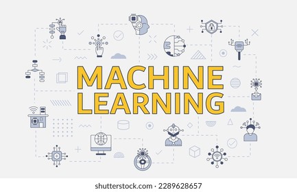 machine learning concept with icon set with big word or text on center