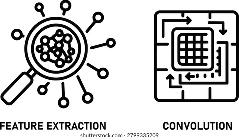 Machine learning concept icons featuring feature extraction and convolution artificial intelligence learning extraction convolution technology