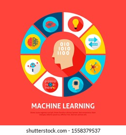 Machine Learning Concept Icons. Vector Illustration of Technology Infographics Circle with Objects.