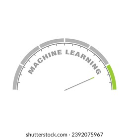Machine learning concept. Instrument scale with arrow. Colorful infographic gauge element.