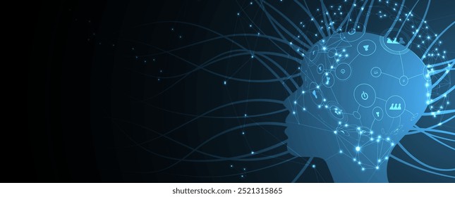 Machine learning in concept of world metaverse big data or cyber security technology background. Vector handmade art