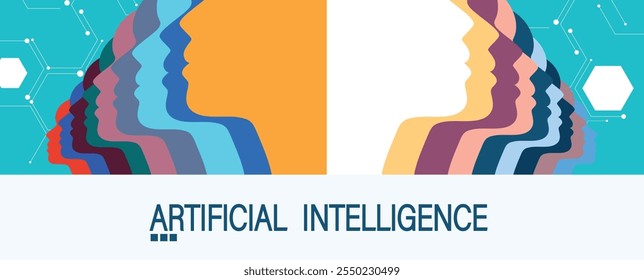 Aprendizaje automático en el concepto de big data metaverso mundial o fondo de tecnología de seguridad cibernética. Vector arte hecho a mano