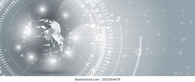 Machine learning in concept of world metaverse big data or cyber security technology background. Vector handmade art
