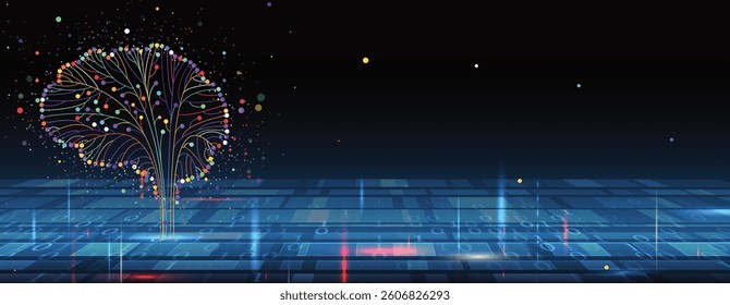 Machine learning in concept of world mind metaverse big data or cyber security technology background