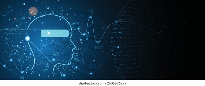 Machine learning in concept of world mind metaverse big data or cyber security technology background