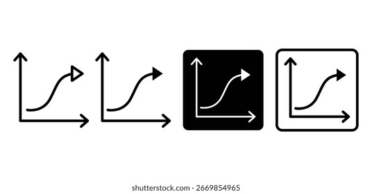 Iconos de curva de aprendizaje automático Gráficos de línea en blanco y negro que muestran el crecimiento de datos Ilustración de diseño de Vector