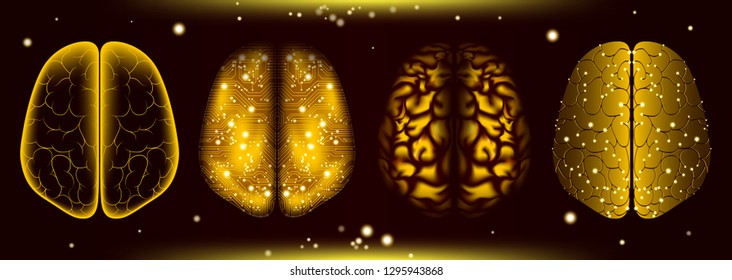 Machine Learning, Cyber Mind Concept. Technology of Virtual Reality, Big Data Analysis. Artificial intelligence and Futuristic Machine Learning, Neural Connections. Circuit Board, Information Stream.