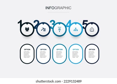 Machine learning, data mining, algorithm, classification, learning icons Infographic design template. Creative concept with 5 steps