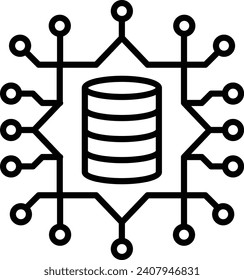 Machine Learning Database concept, MLDB vector line icon design, predictive modeling or adaptive control symbol, artificial intelligence sign, neural circuit illustration
