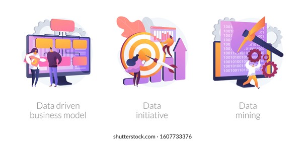 Machine Learning And Database Systems. Computer Science, Code Analysis. Data Driven Business Model, Data Initiative, Data Mining Metaphors. Vector Isolated Concept Metaphor Illustrations