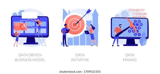 Machine Learning And Database Systems. Computer Science, Code Analysis. Data Driven Business Model, Data Initiative, Data Mining Metaphors. Vector Isolated Concept Metaphor Illustrations