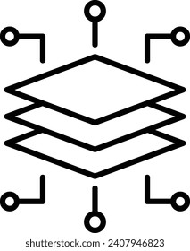 machine learning deep and hidden model layers concept vector line icon design, predictive modeling or adaptive control symbol, artificial intelligence sign, neural circuit illustration