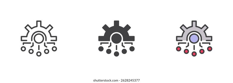Machine learning different style icon set. Line, glyph and filled outline colorful version, outline and filled vector sign. Automation, or smart system symbol, logo illustration. Vector graphics