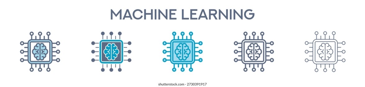 Elemento de aprendizaje automático para el diseño gráfico - estilos múltiples. Ilustración vectorial De Dos Colores Y Negro. Los Diseños Múltiples de Los Iconos Se Pueden Utilizar para El Móvil, Ui, Web