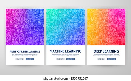 Machine Learning Flyer Concepts. Vector Illustration of Outline Design.