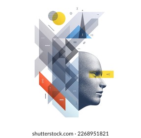 Machine learning. Futuristic artificial intelligence concept. Art composition with geometric shapes and forms. Cover design template for presentation, poster, cover, brochure, leaflet, billboard. 