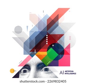 Machine learning. Futuristic artificial intelligence concept. Art composition with geometric shapes and forms. Cover design template for presentation, poster, cover, brochure, leaflet, billboard. 