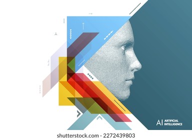 Machine learning. Futuristic artificial intelligence concept. Art composition with geometric shapes and forms. Cover design template for presentation, poster, cover, brochure, leaflet, billboard. 