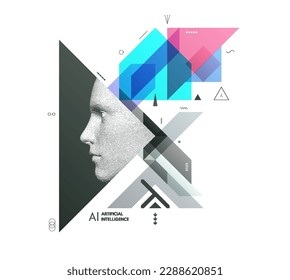 Machine learning. Futuristic artificial intelligence concept. Art composition with geometric shapes and forms. Cover design template for presentation, poster, cover, brochure, leaflet, billboard. 