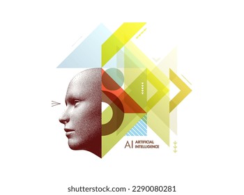 Machine learning. Futuristic artificial intelligence concept. Art composition with geometric shapes and forms. Cover design template for presentation, poster, cover, brochure, leaflet, billboard. 