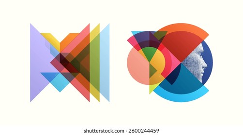 Machine learning. Futuristic artificial intelligence concept. Art composition with geometric shapes and forms. Cover design template for presentation, poster, cover, brochure, leaflet, billboard.