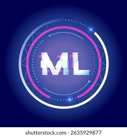 Machine Learning futuristic concept with circular HUD design and glitch text style. Best for presentations, AI systems, tech interfaces, and smart automation topics.