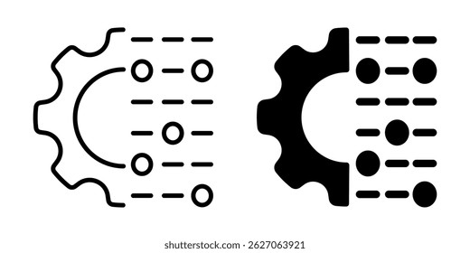 Machine learning gear and data flow icon. Linear and silhouette style.