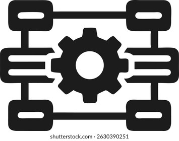 Machine learning gear icon black silhouette representing technological process and development