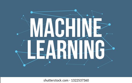 MACHINE LEARNING headline logo design made of dots and thin lines on blue background
