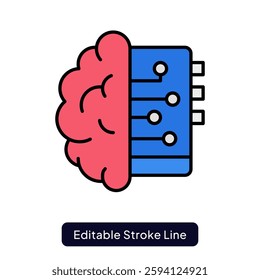 Machine Learning Icon for AI Data Processing and Automation. Filled line icon
